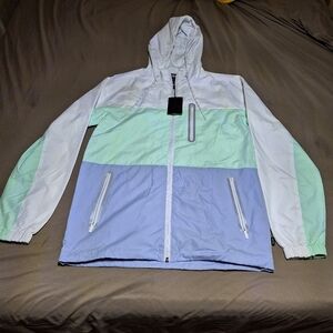 CSG men's small pastel colorblock hooded windbreaker NWT. Fall,Spring, Lightweig